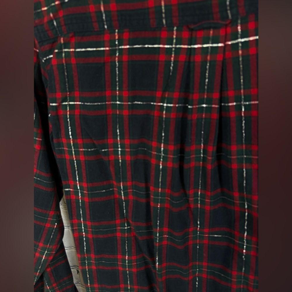 Bobbie Brooks Velvet Collar Embroidered Plaid Holiday Button Up 80s Top Size S - Picture 3 of 8